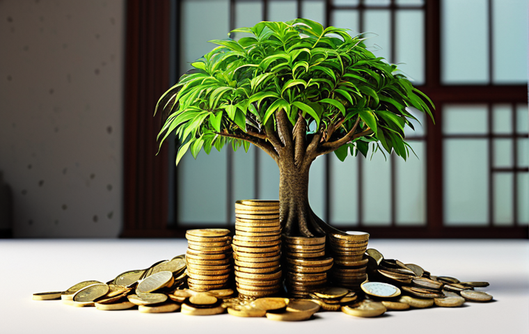 **Image Prompt:** A visual representation of compound interest. Show a small seed growing into a large tree over time, with coins or Vietnamese Dong symbols multiplying exponentially around the base. The background should depict a bright, hopeful future with modern Vietnamese architecture subtly visible. Focus on the concept of long-term growth and financial prosperity.